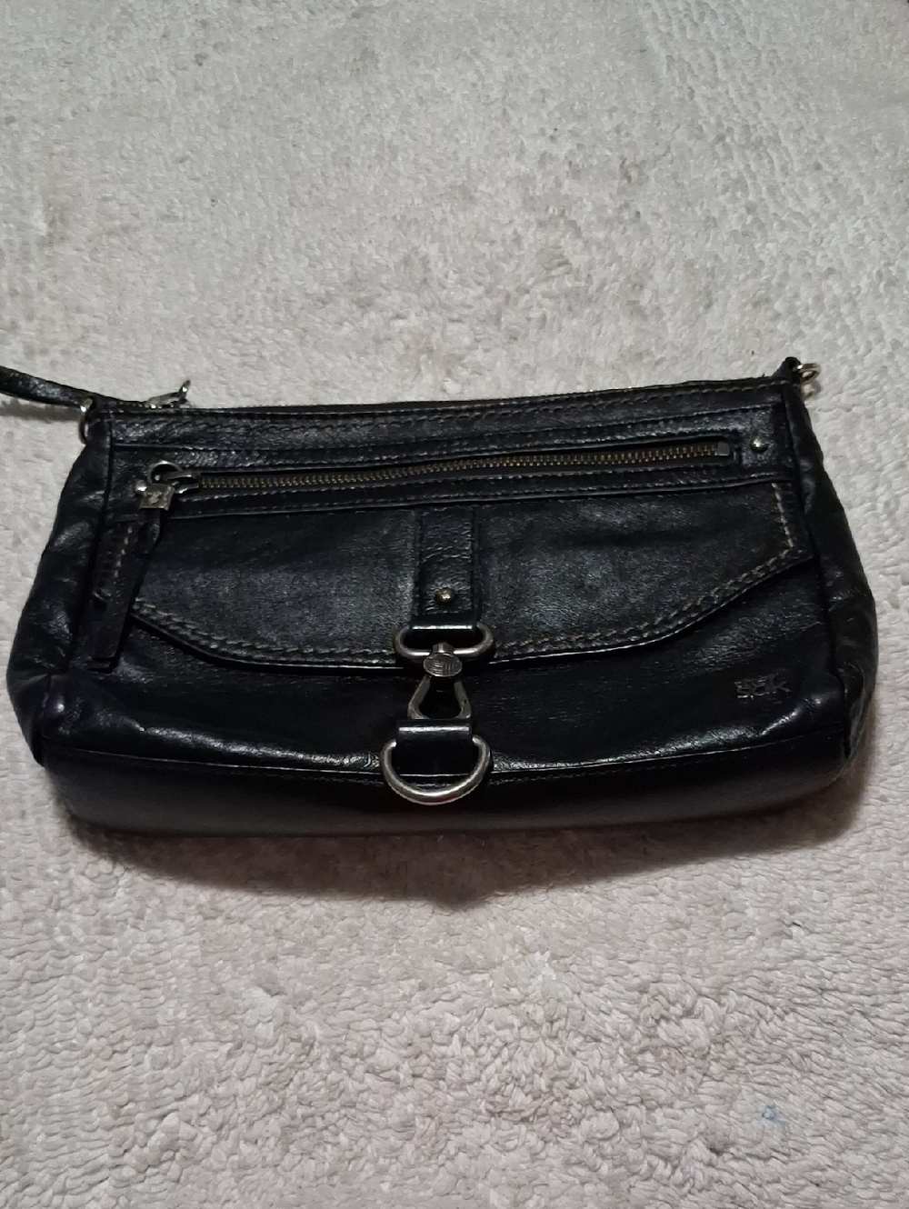 The Sak Black Leather Wristlet Clutch with Front Flap